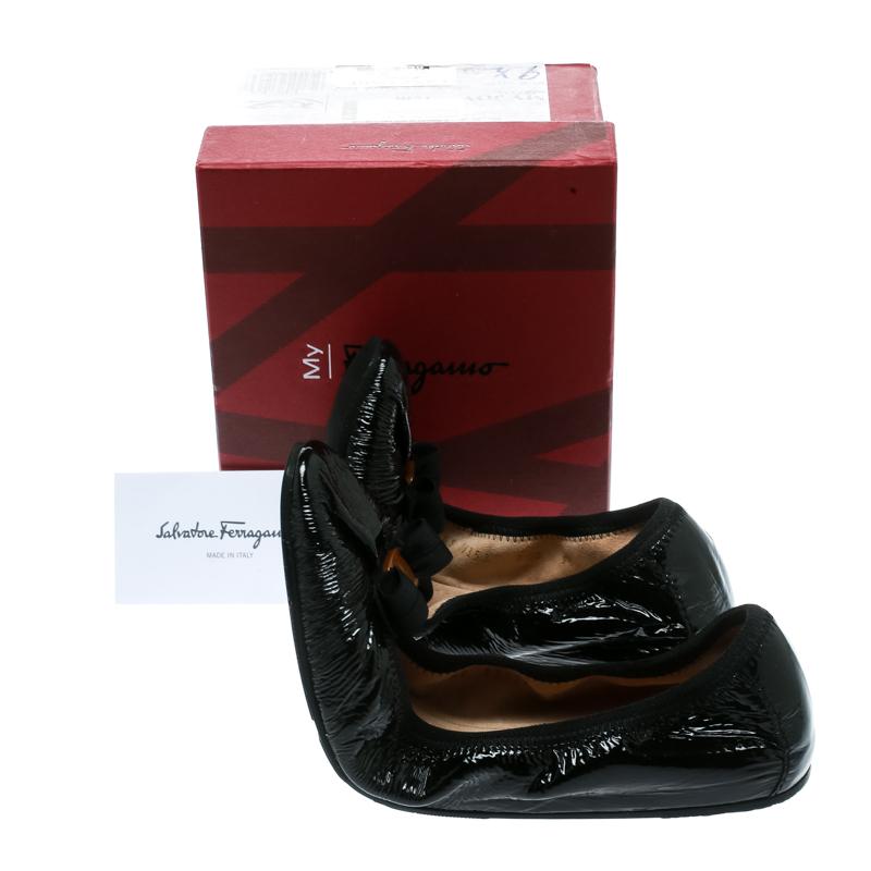 Salvatore Ferragamo Black Patent Leather My Joy Scrunch Ballet Flats Size 40 1