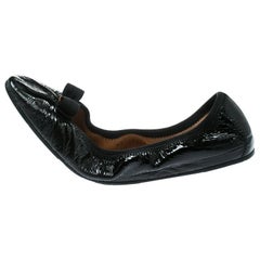 Salvatore Ferragamo Black Patent Leather My Joy Scrunch Ballet Flats Size 40