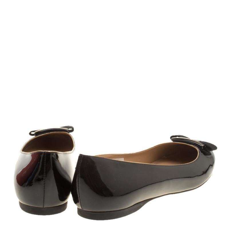 Salvatore Ferragamo Black Patent Leather Ninna Stripes Ballet Flats Size 40.5 1