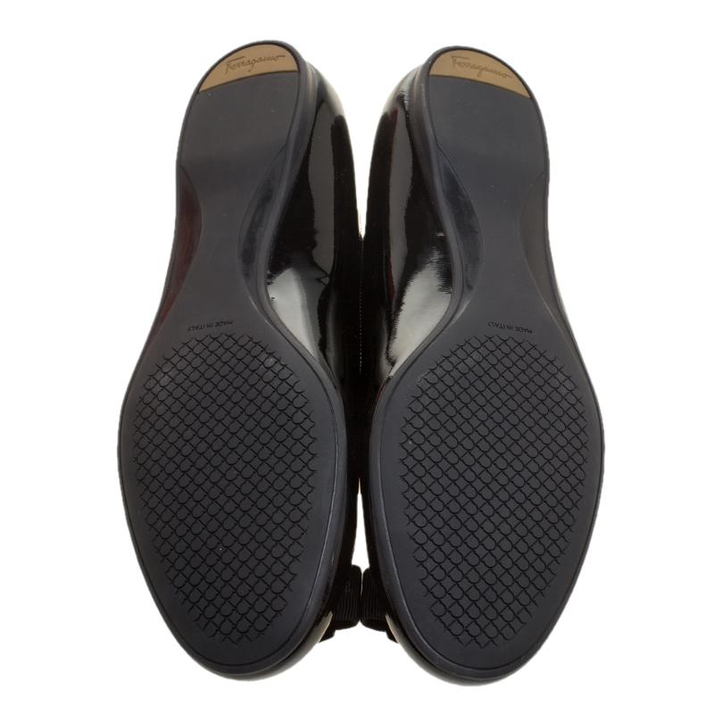 Salvatore Ferragamo Black Patent Leather Ninna Stripes Ballet Flats Size 40.5 2