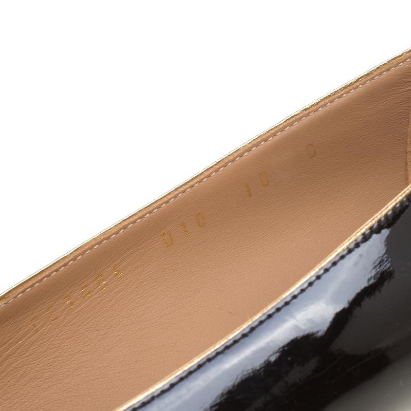 Salvatore Ferragamo Black Patent Leather Ninna Stripes Ballet Flats Size 40.5 3