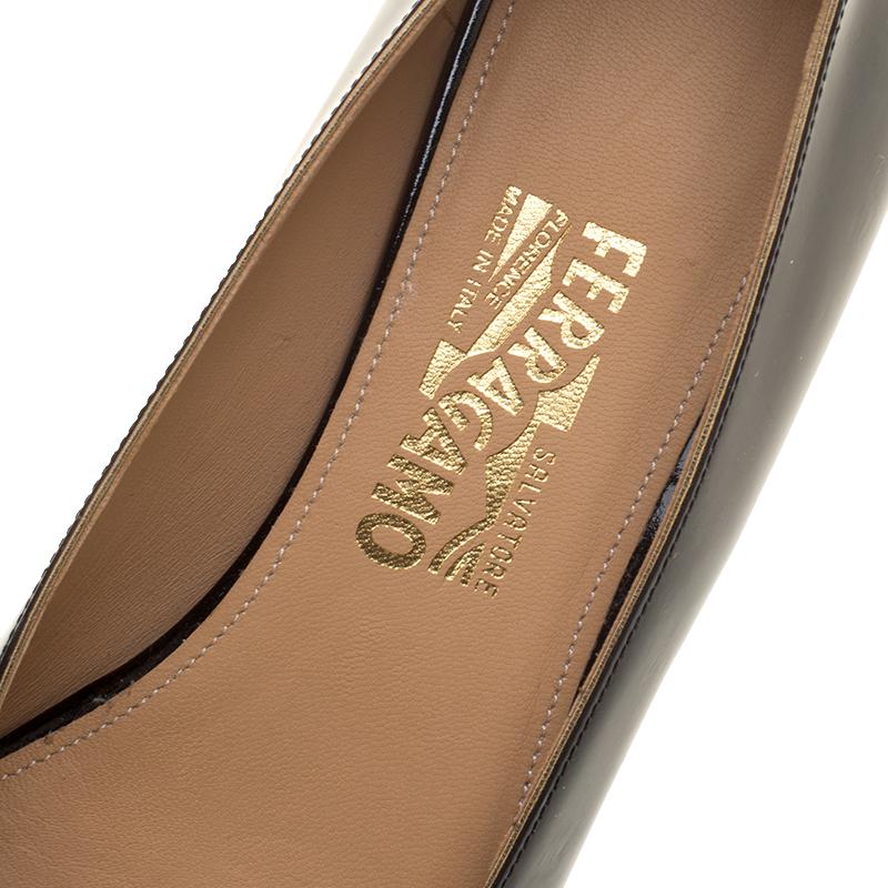 Salvatore Ferragamo Black Patent Leather Ninna Stripes Ballet Flats Size 40.5 4