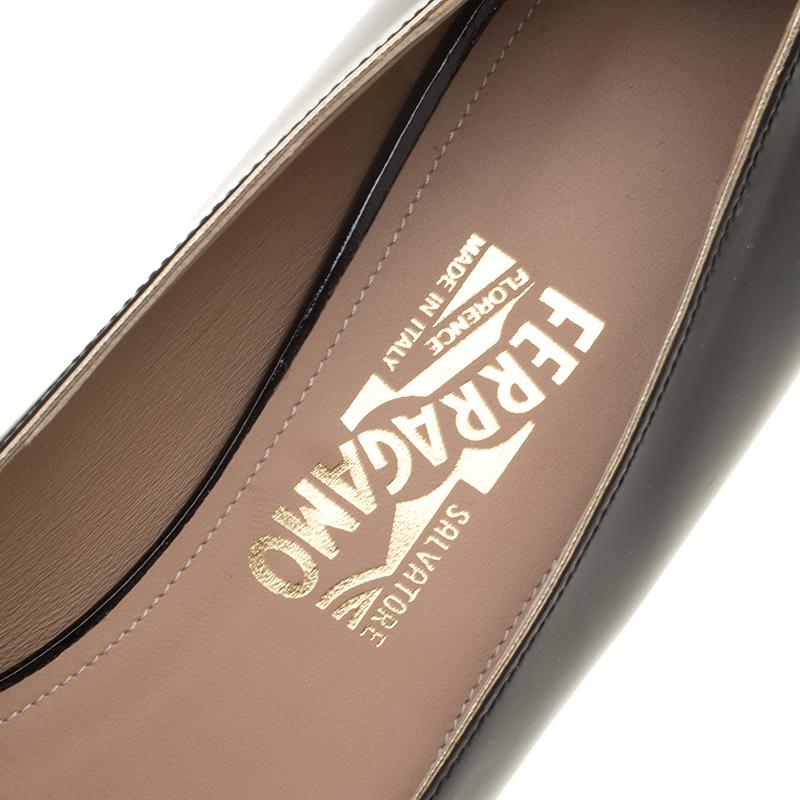 Salvatore Ferragamo Black Patent Leather Ninna Stripes Ballet Flats Size 41 3