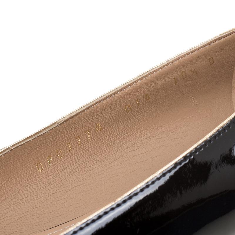Salvatore Ferragamo Black Patent Leather Ninna Stripes Ballet Flats Size 41 4