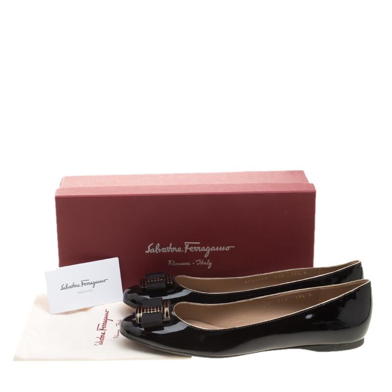 Salvatore Ferragamo Black Patent Leather Ninna Stripes Ballet Flats Size 41 5