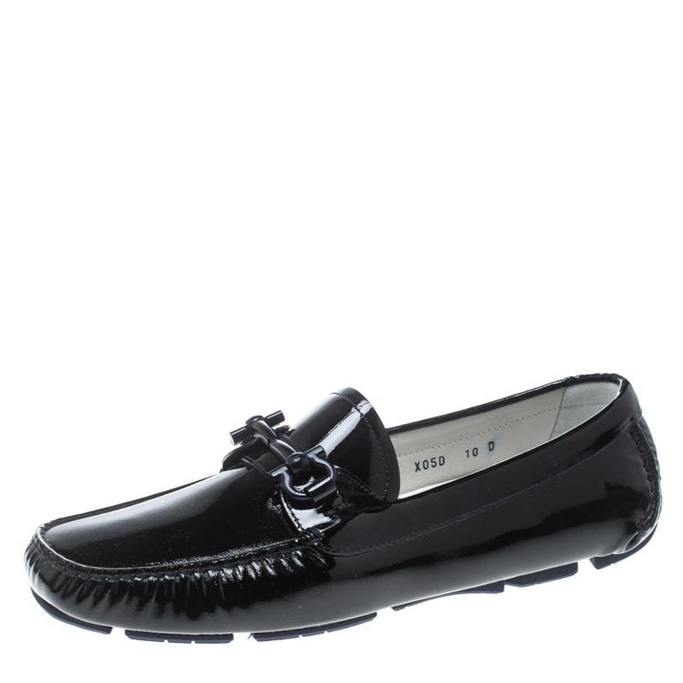 Salvatore Ferragamo Black Patent Leather Parigi Gancini Driver Loafers ...