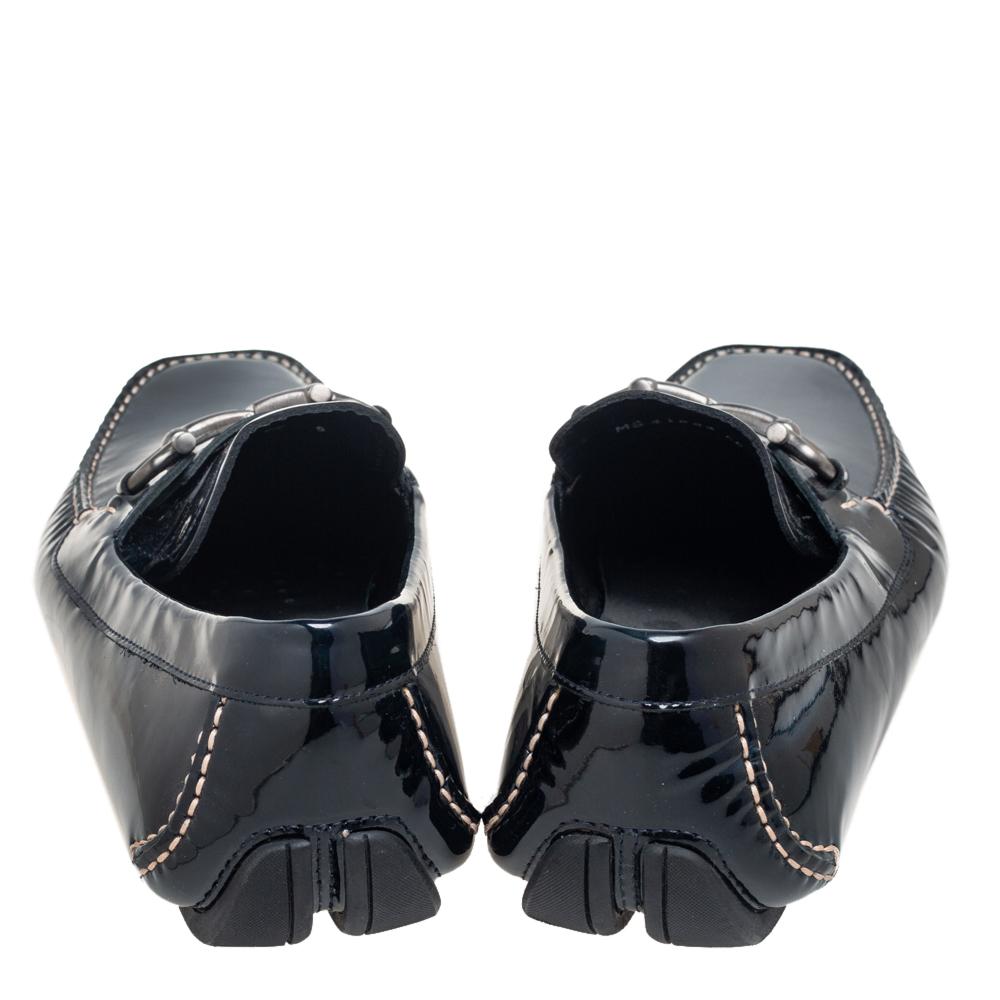 Men's Salvatore Ferragamo Black Patent Leather Parigi Gancini Driver Loafers Size 43
