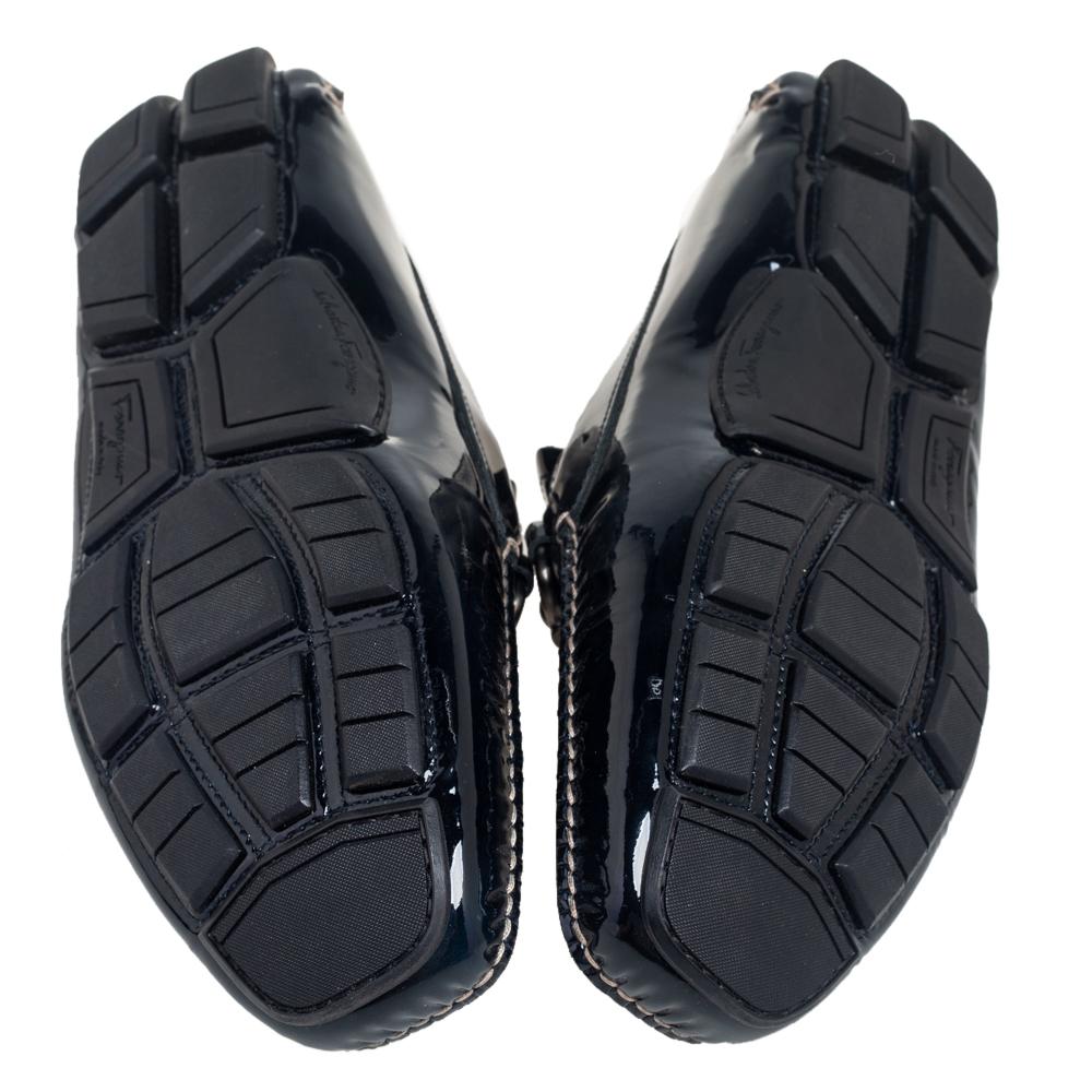 Salvatore Ferragamo Black Patent Leather Parigi Gancini Driver Loafers Size 43 2