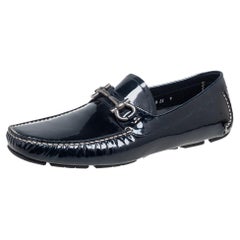 Salvatore Ferragamo Black Patent Leather Parigi Gancini Driver Loafers Size 43