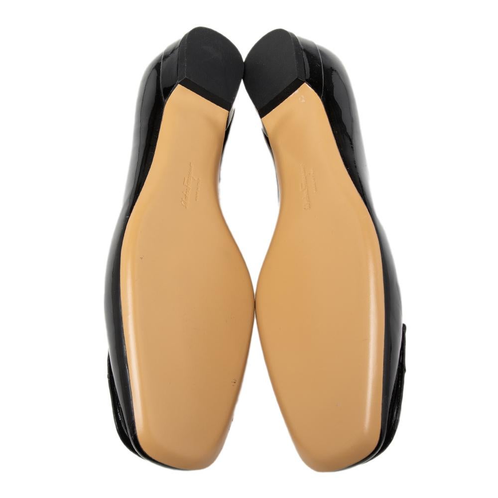 Salvatore Ferragamo Black Patent Leather Rebi Gancio Ballet Flats Size 40.5 4