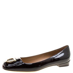 Salvatore Ferragamo Black Patent Leather Rebi Gancio Buckle Ballet Flats Size 40