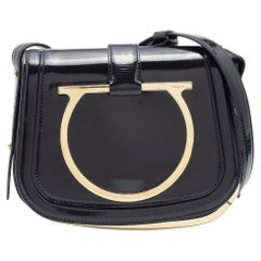 Salvatore Ferragamo Black Patent Leather Sabine Crossbody Bag