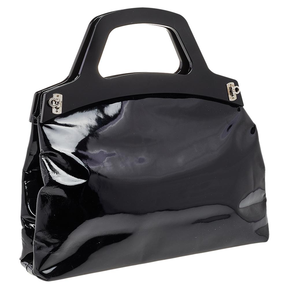 Women's Salvatore Ferragamo Black Patent Leather Satchel