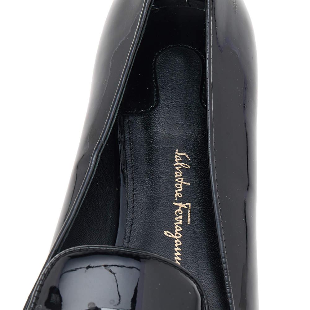 Salvatore Ferragamo Black Patent Leather Smoking Slippers Size 36.5 For Sale 2