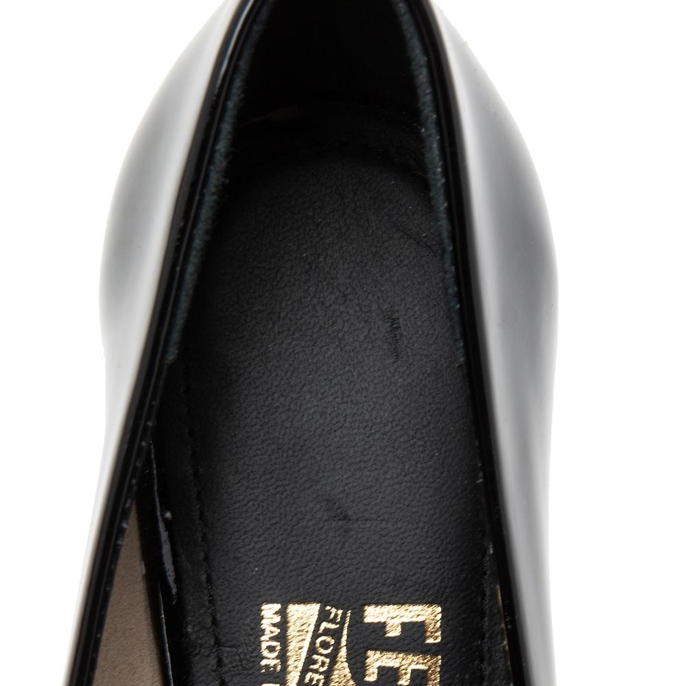 Salvatore Ferragamo Black Patent Leather Vara Bow Eva Mosaic Pumps Size 36 1