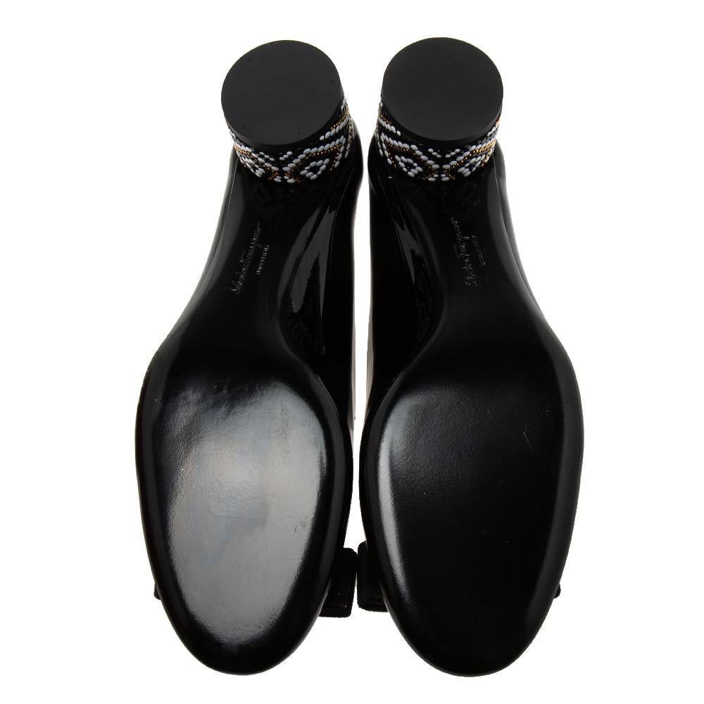 Salvatore Ferragamo Black Patent Leather Vara Bow Eva Mosaic Pumps Size 36 3
