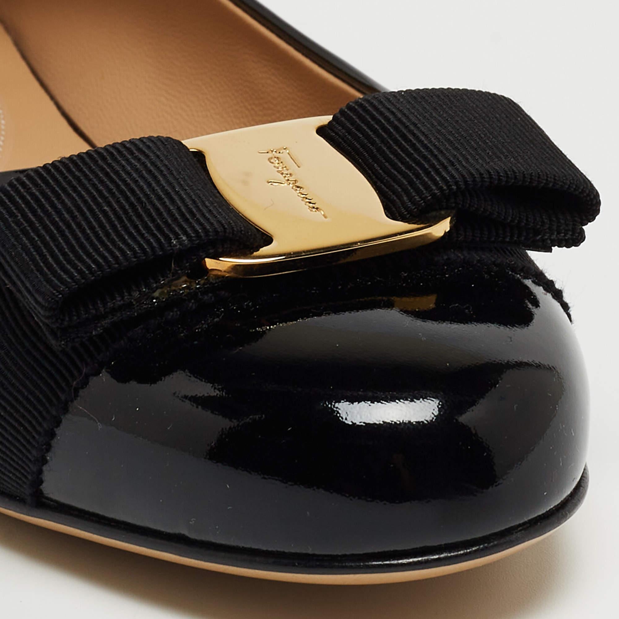 Women's Salvatore Ferragamo Black Patent Leather Varina Ballet Flats Size 37.5