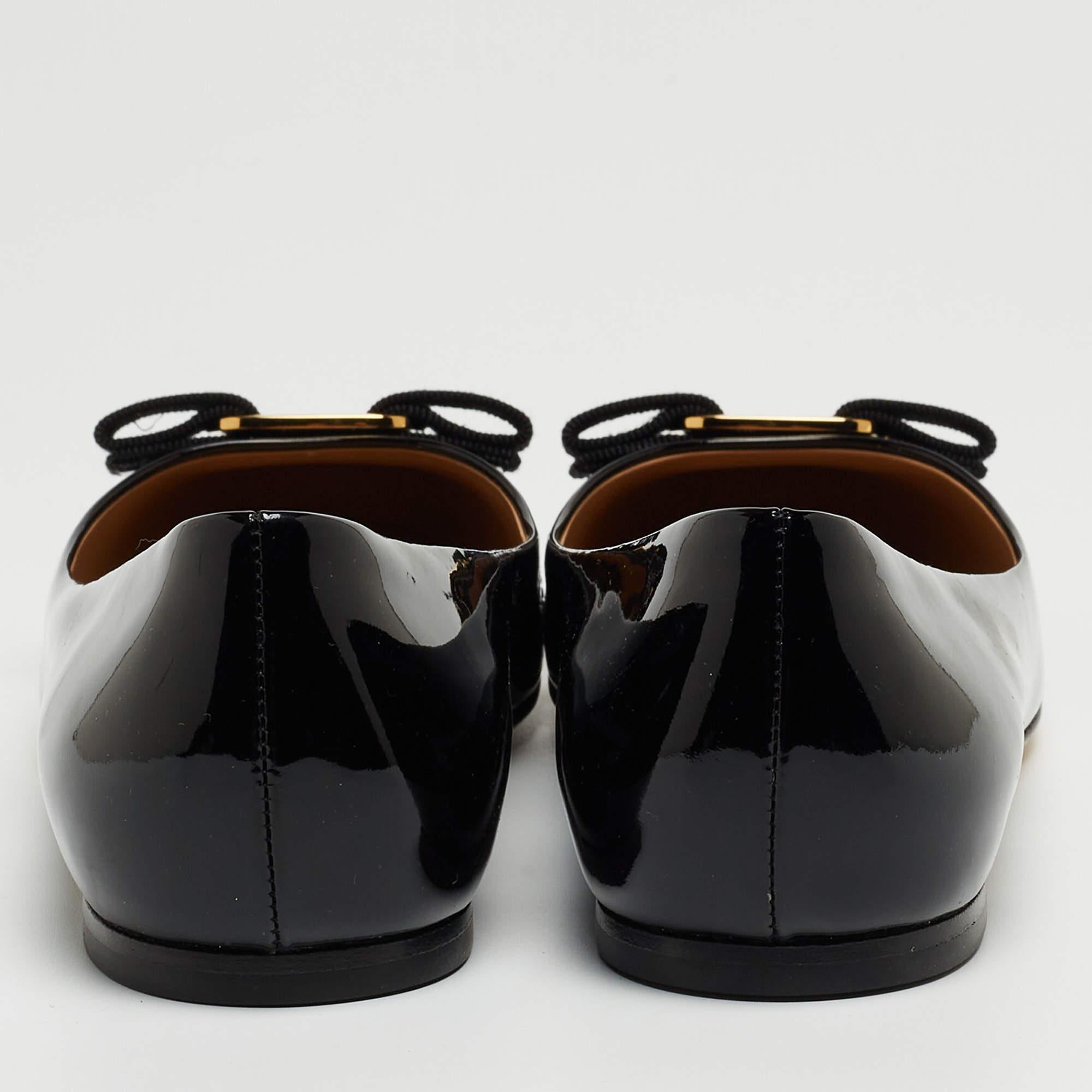 Salvatore Ferragamo Black Patent Leather Varina Ballet Flats Size 37.5 3