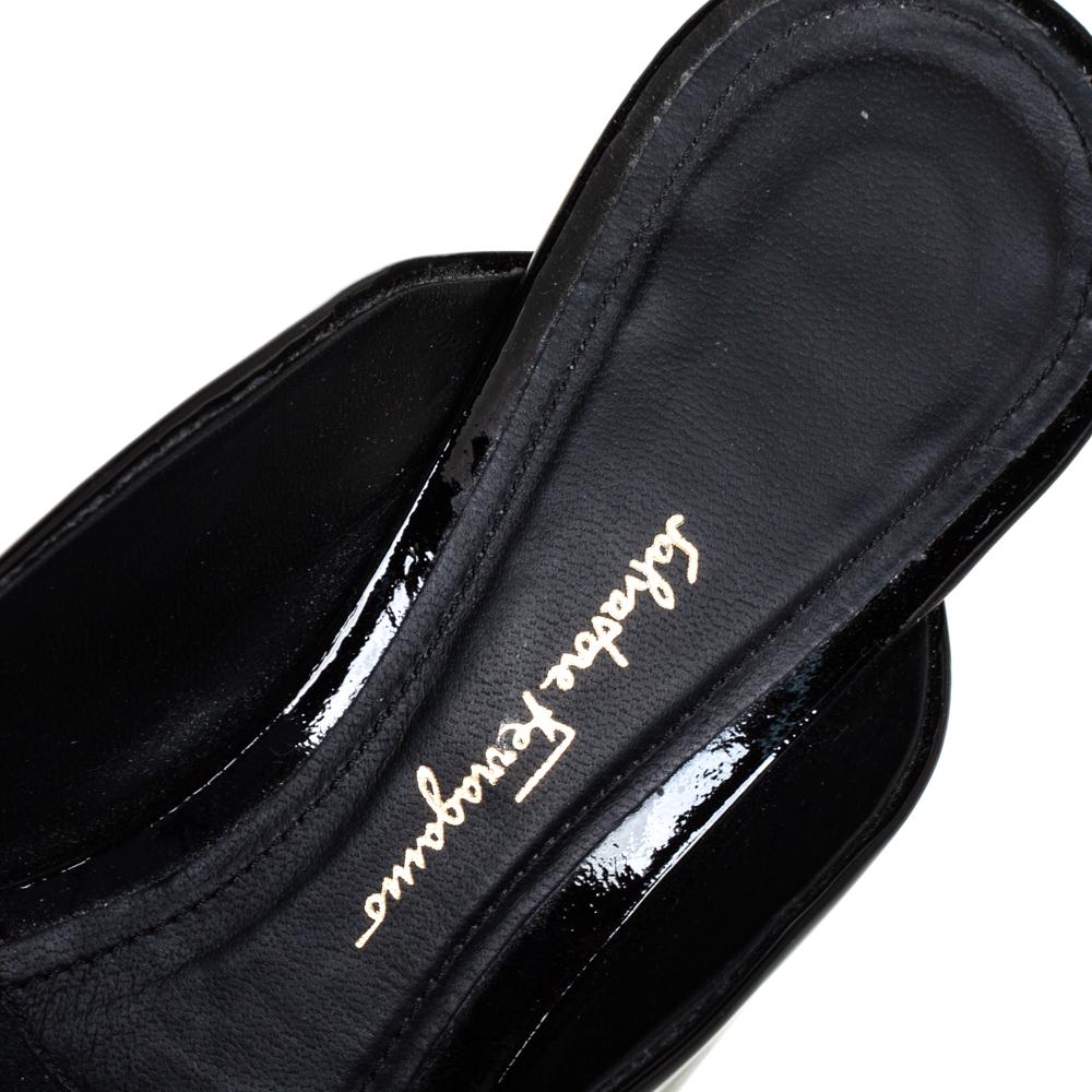 Women's Salvatore Ferragamo Black Patent Leather Viva Mules Size 40.5