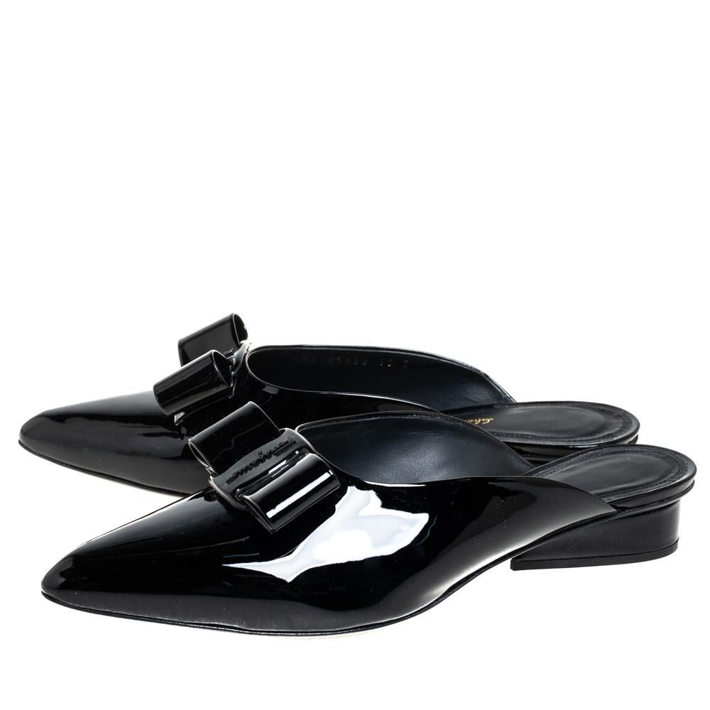 Salvatore Ferragamo Black Patent Leather Viva Mules Size 40.5 1