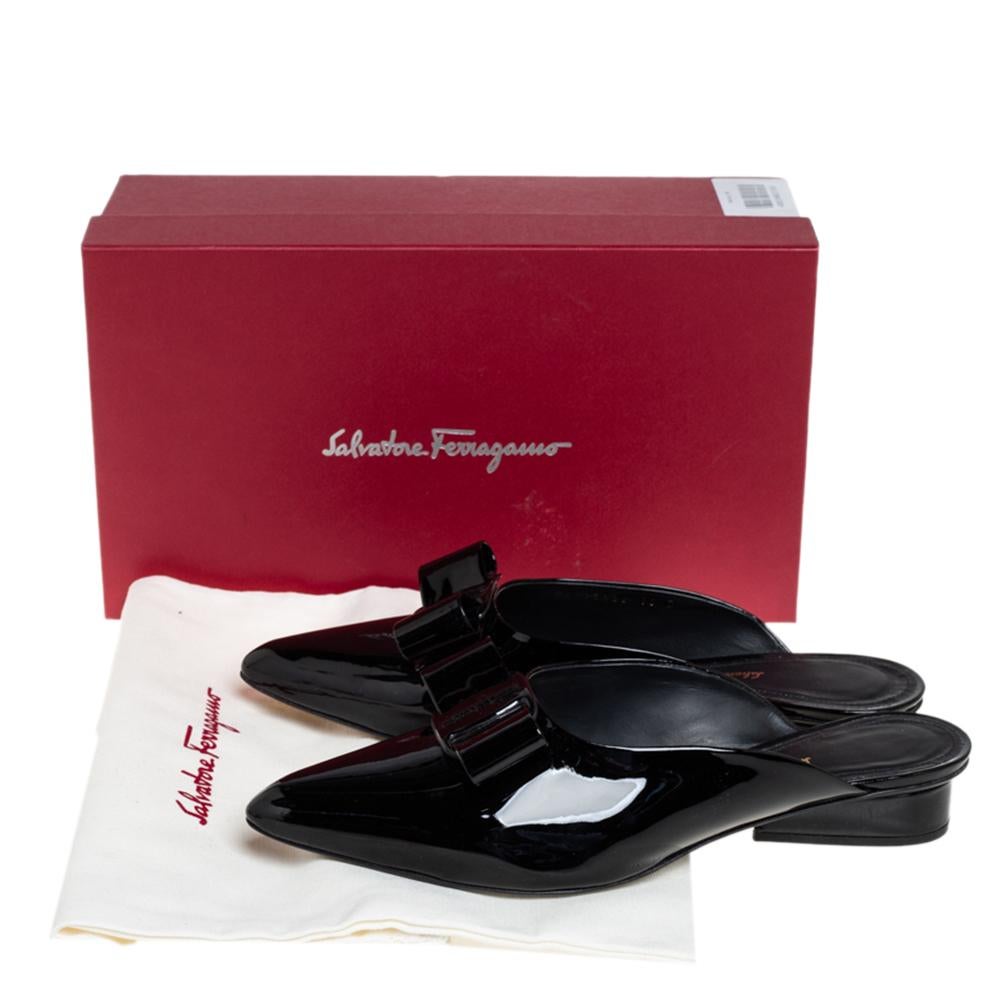 Salvatore Ferragamo Black Patent Leather Viva Mules Size 40.5 2