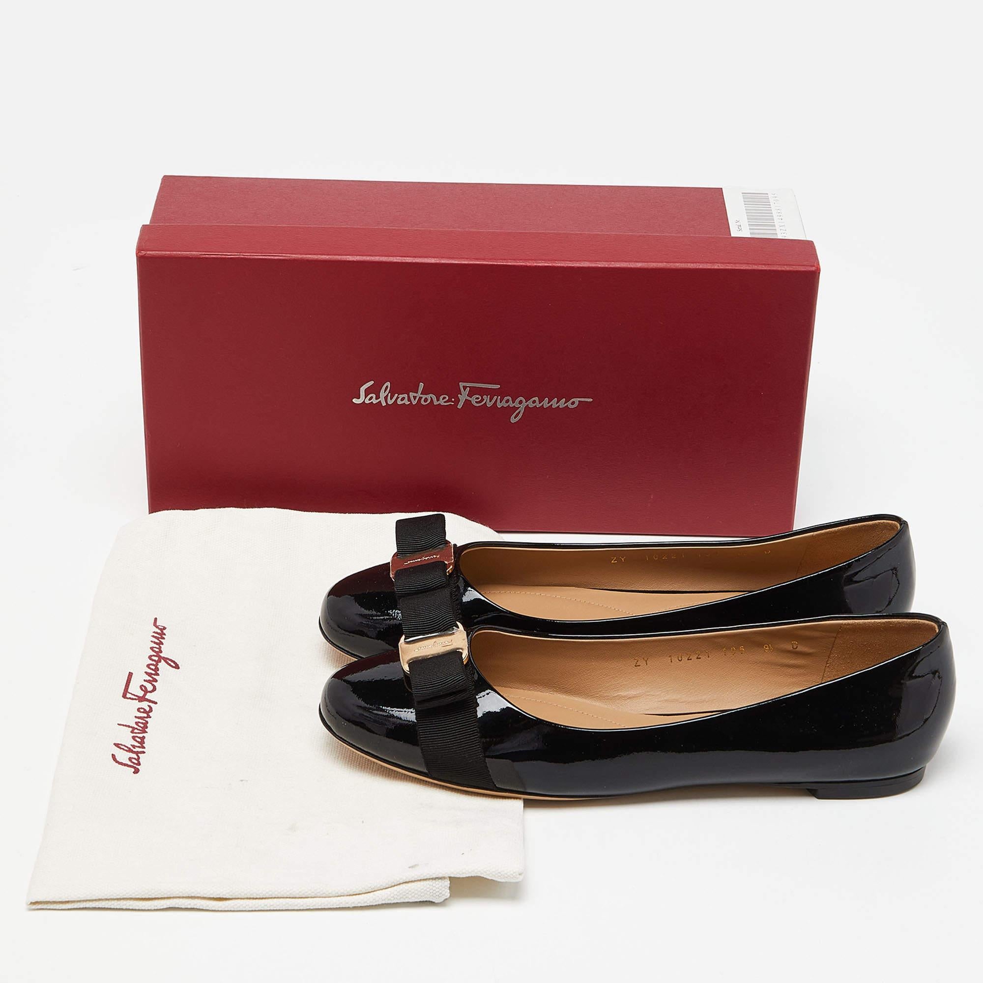 Salvatore Ferragamo Black Patent Varina Ballet Flats Size 40 5