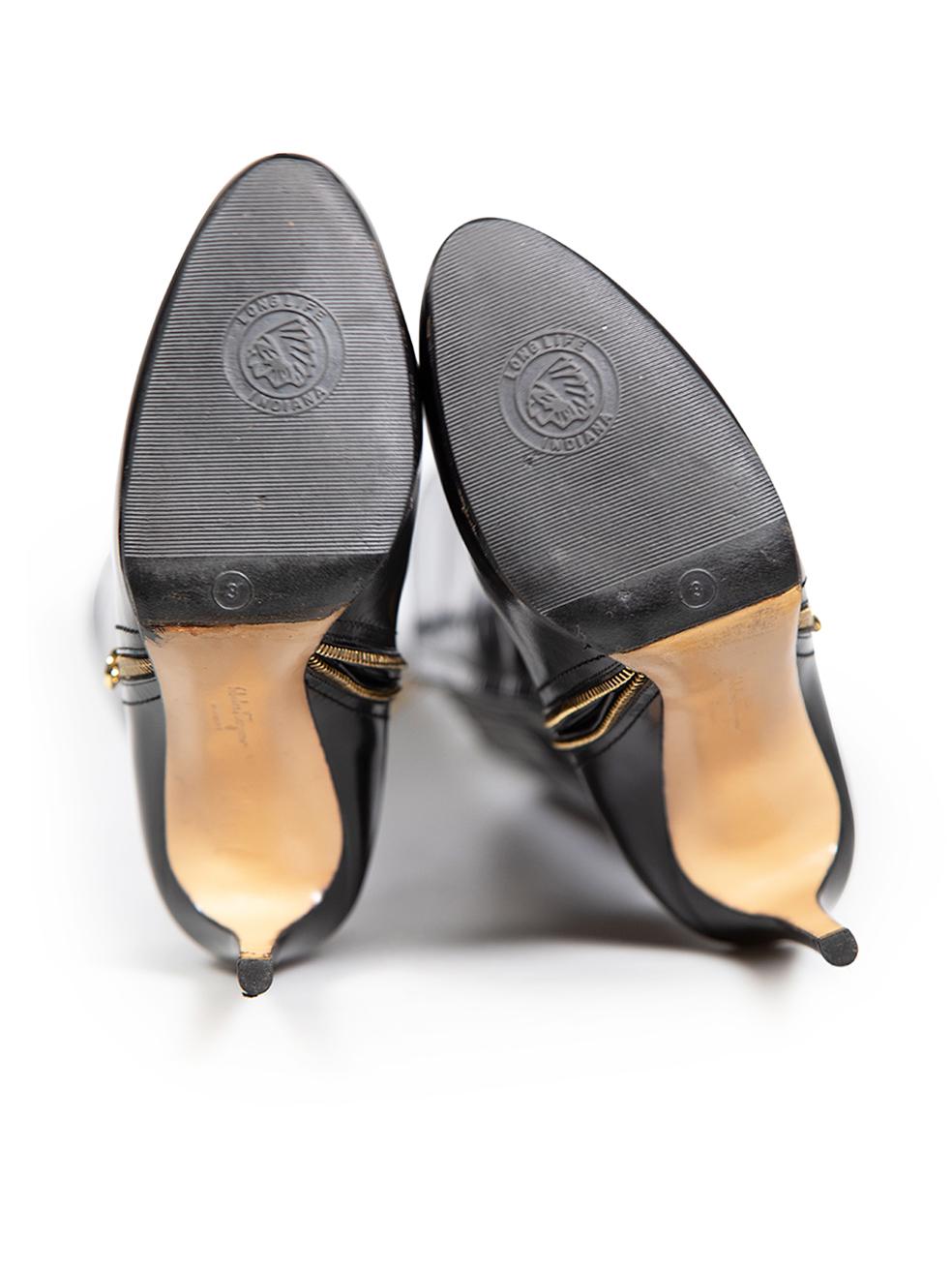 Women's Salvatore Ferragamo Black Patent Zip Detail Boots Size US 5.5 For Sale