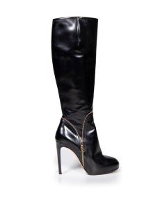 Salvatore Ferragamo Black Patent Zip Detail Boots Size US 5.5
