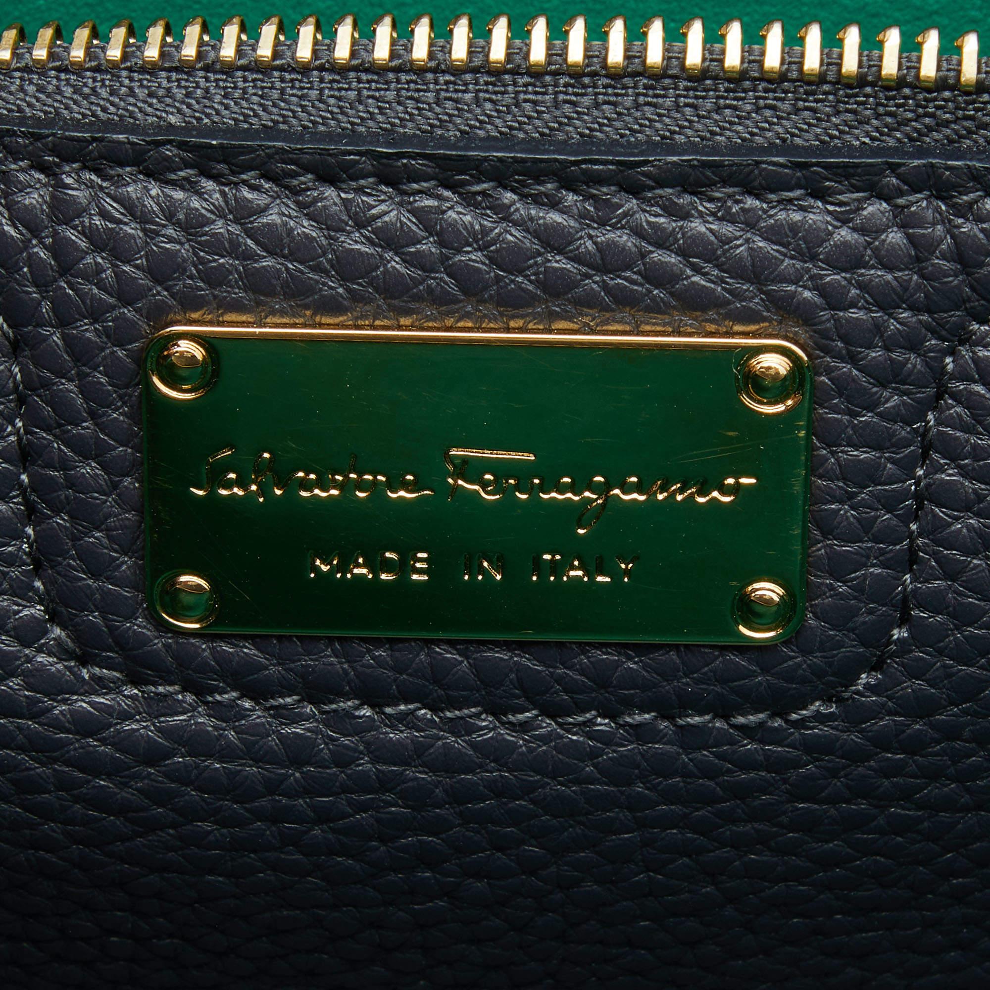 Salvatore Ferragamo Black Pebbled Leather Medium Amy Tote 9
