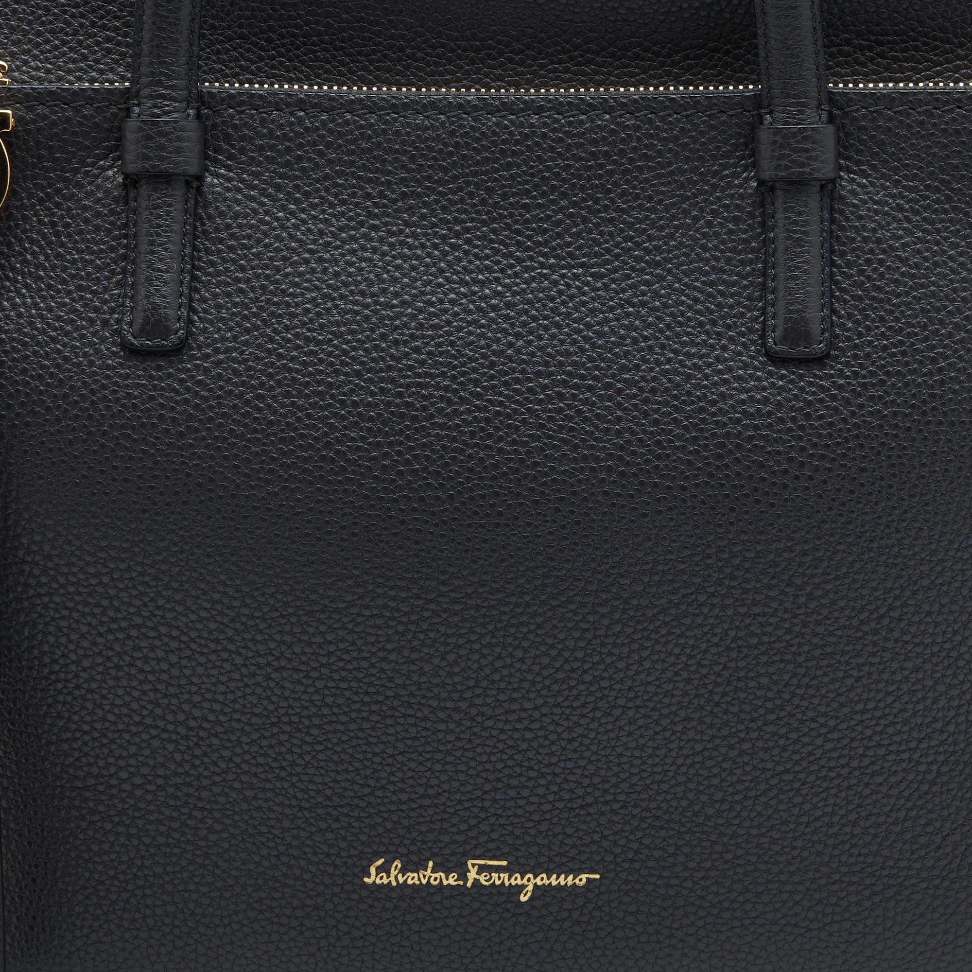 Salvatore Ferragamo Black Pebbled Leather Medium Amy Tote 12