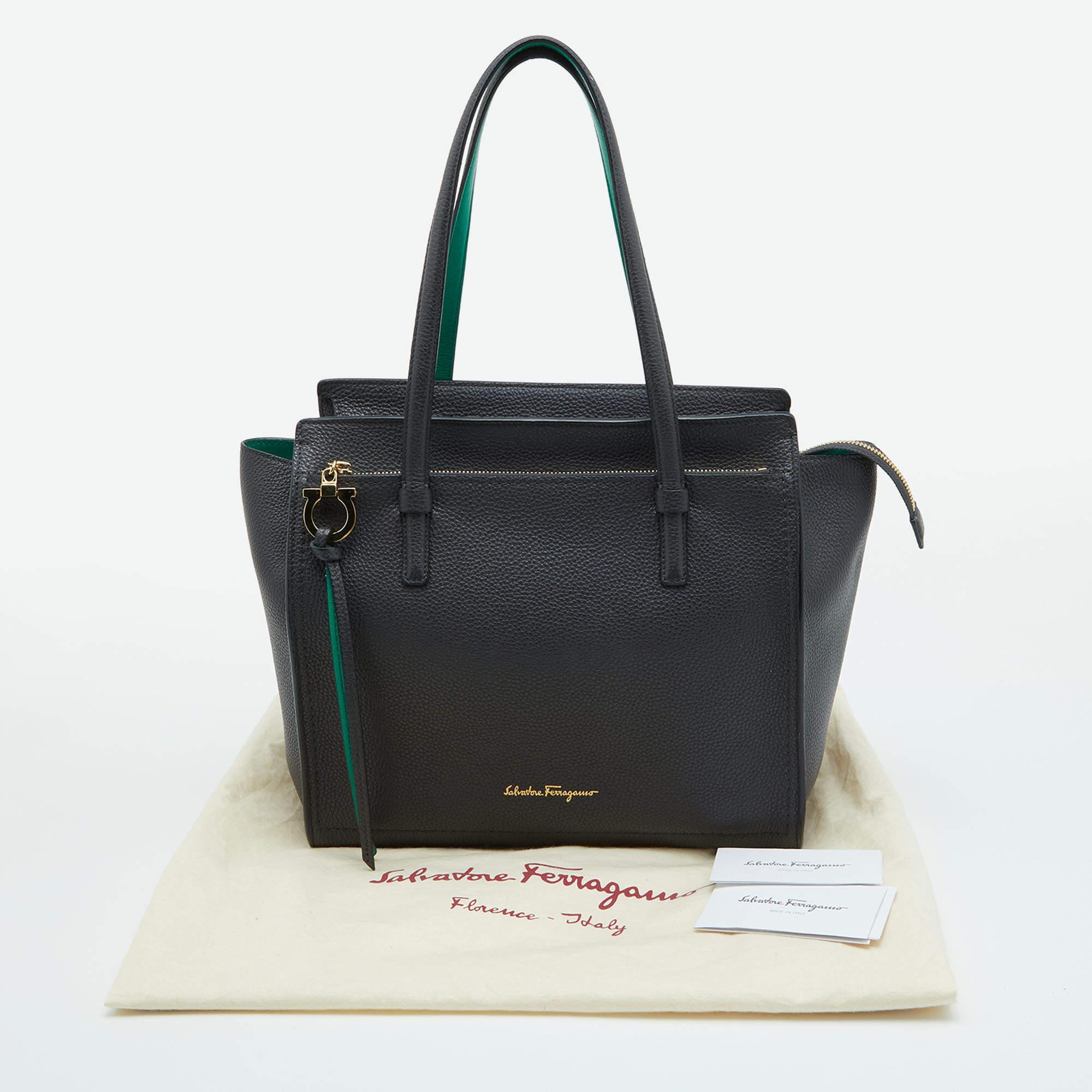 Salvatore Ferragamo Black Pebbled Leather Medium Amy Tote 13