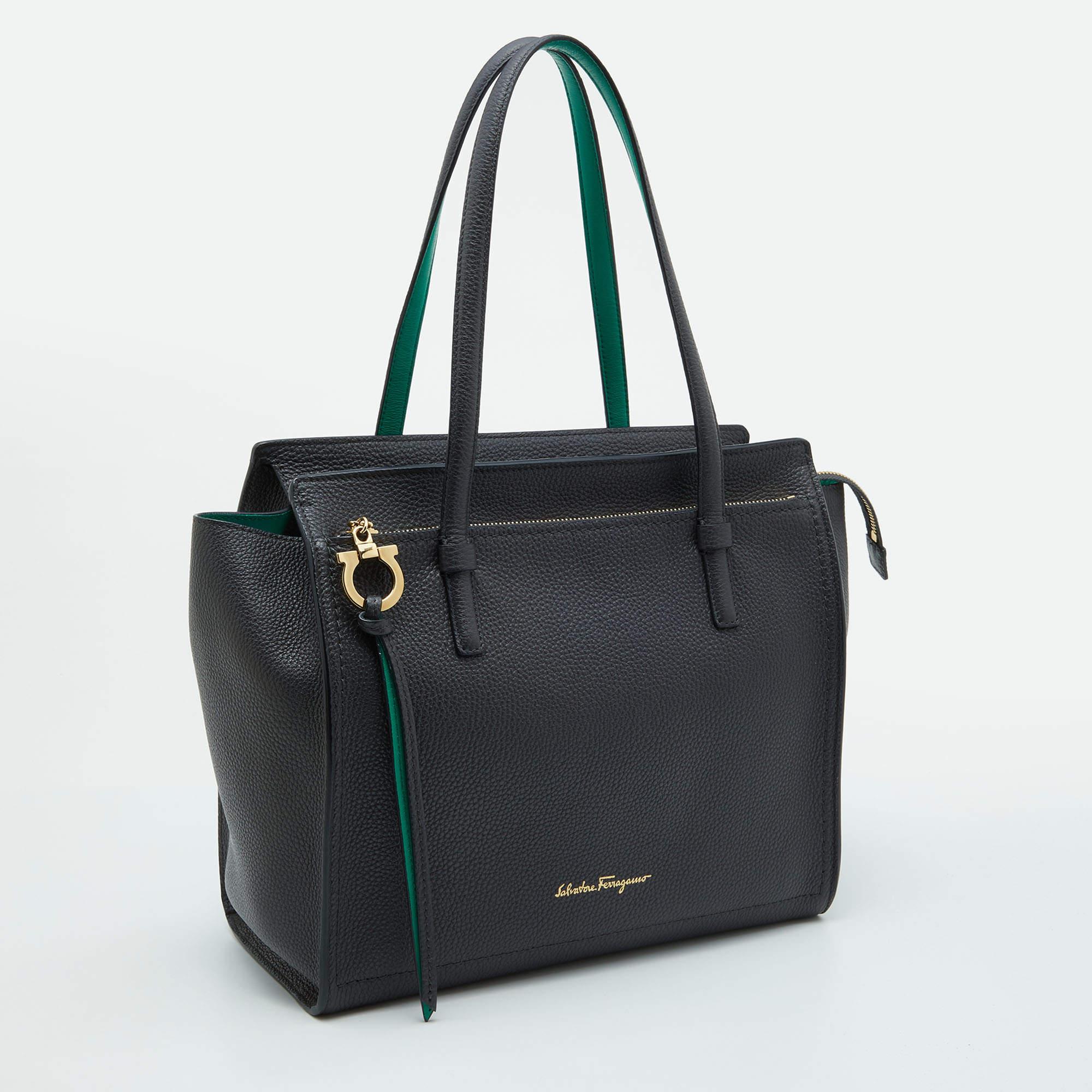Salvatore Ferragamo Black Pebbled Leather Medium Amy Tote 1