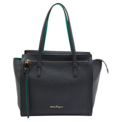 Salvatore Ferragamo Black Pebbled Leather Medium Amy Tote