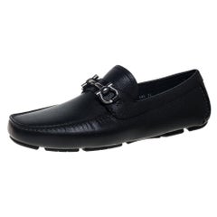 Salvatore Ferragamo Black Pebbled Leather Parigi Slip On Loafers Size 44.5