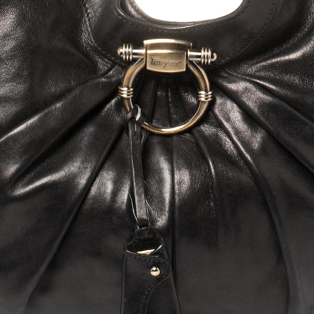 Salvatore Ferragamo Black Pleated Leather Hobo 2