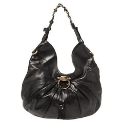 Salvatore Ferragamo Black Pleated Leather Hobo
