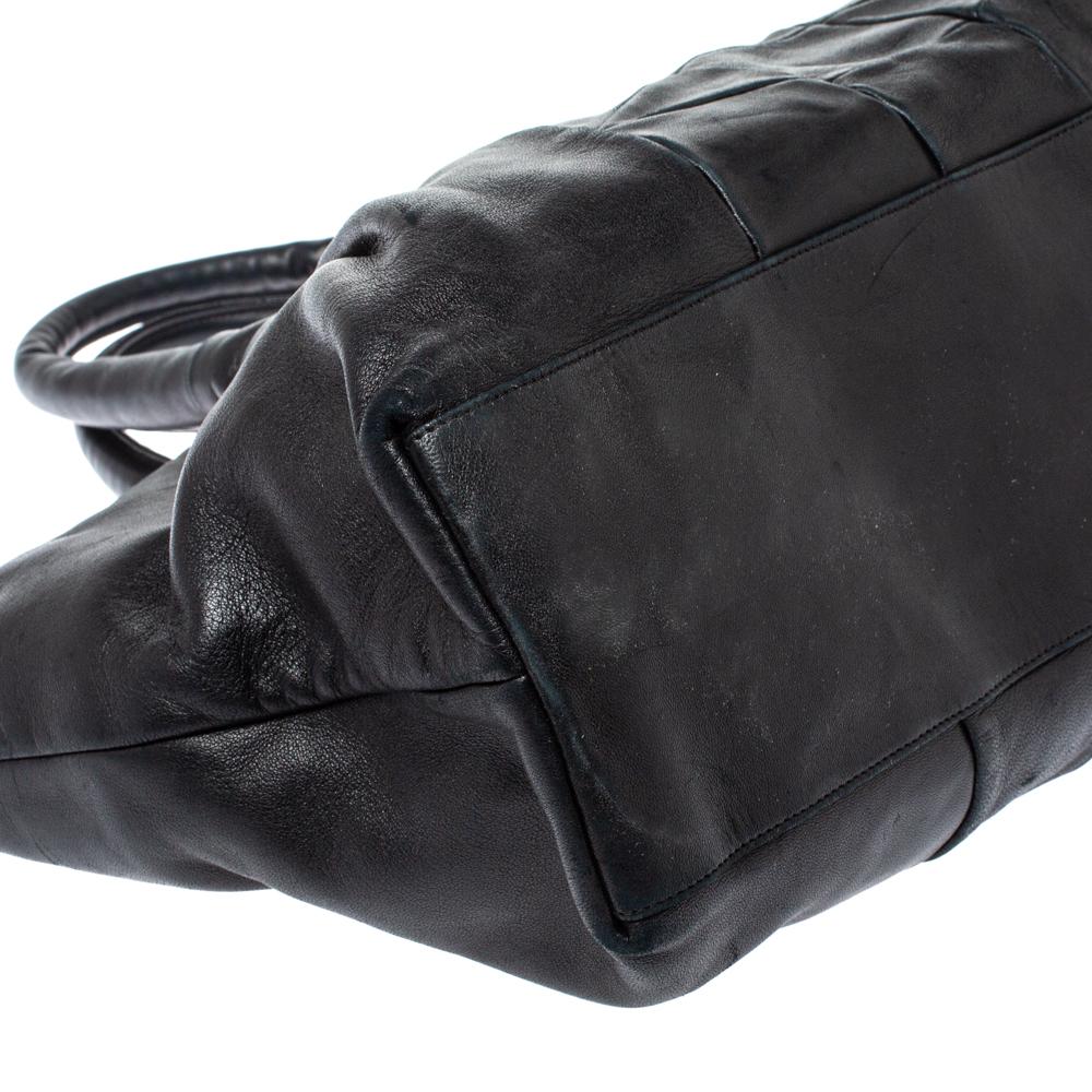 Salvatore Ferragamo Black Pleated Leather Zip Tote 6