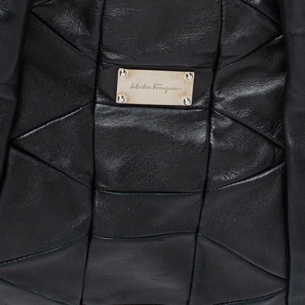 Salvatore Ferragamo Black Pleated Leather Zip Tote 4