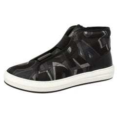 Salvatore Ferragamo Black Printed Canvas And Leather High Top Sneakers Size 44.5