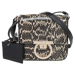 Salvatore Ferragamo Black Python Leather Flap Shoulder Bag