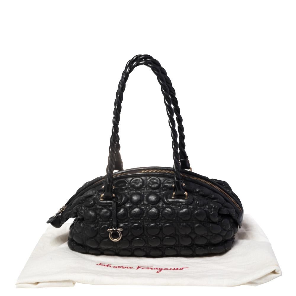 Salvatore Ferragamo Black Quilted Gancini Leather Shoulder Bag 7