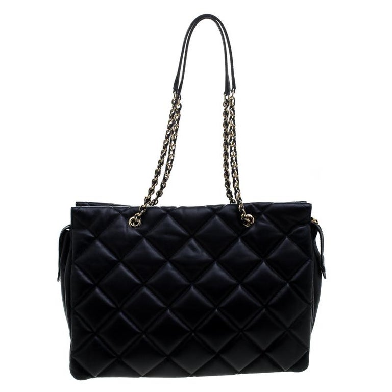 Salvatore Ferragamo Black Quilted Leather Ginette Chain Shoulder Bag ...