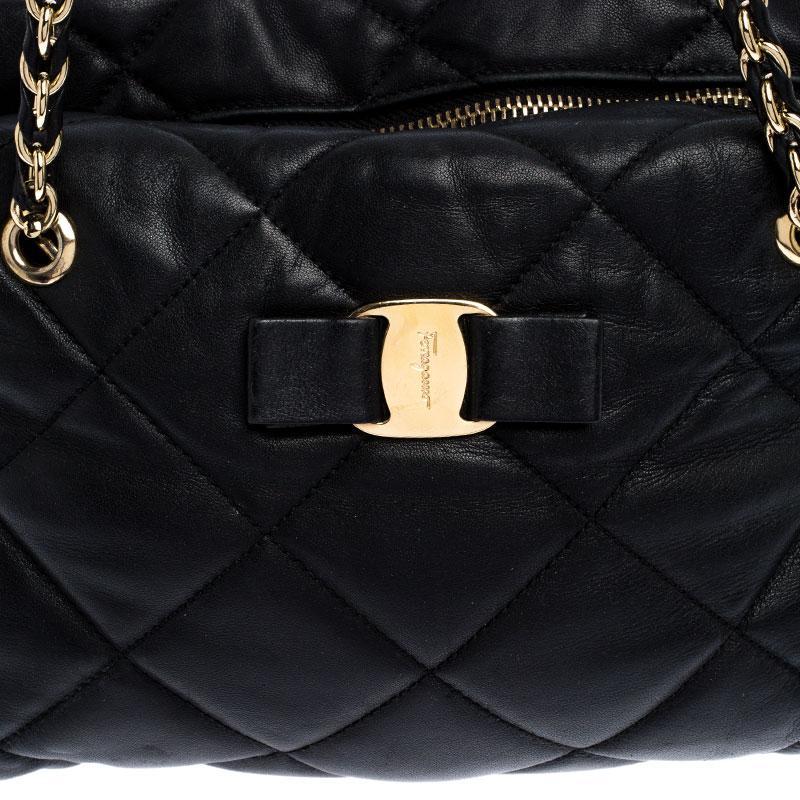 Salvatore Ferragamo Black Quilted Leather Ginette Chain Shoulder Bag 2