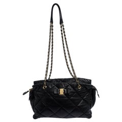 Salvatore Ferragamo Black Quilted Leather Ginette Chain Shoulder Bag