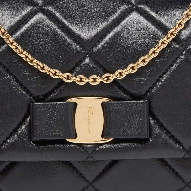 Salvatore Ferragamo Black Quilted Leather Miss Vara Shoulder Bag 5
