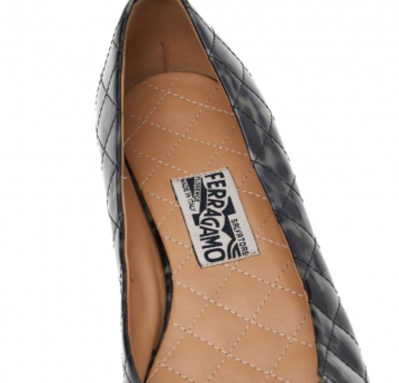 Salvatore Ferragamo Black Quilted Patent Leather Vara Bow Ballet Flats Size 40 1