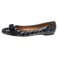 Salvatore Ferragamo Black Quilted Patent Leather Vara Bow Ballet Flats Size 40