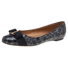 Salvatore Ferragamo Black Quilted Patent Leather Vara Bow Ballet Flats Size 40