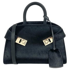 Salvatore Ferragamo Black/Red Flame Pony Hair Top Handle Hug Bag