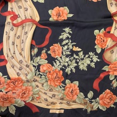SALVATORE FERRAGAMO Black Red Floral Silk Scarf Shawl